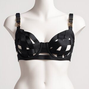 Victoria’s Secret Unlined Balconette Bra 34DD Black Strappy Back NWT